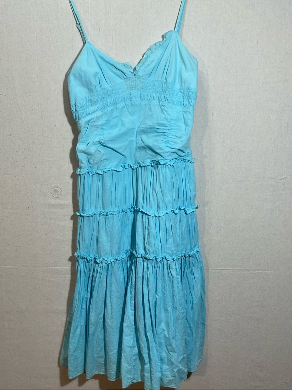 Sky blue smocked tiered ruffle, midi sundress-sm-medium -A+